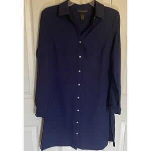 Grace elements small Shirt dress long sleeve button front solid navy blue